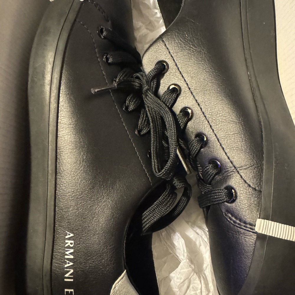 Armani Exchange Black Sneakers with small silver feature!